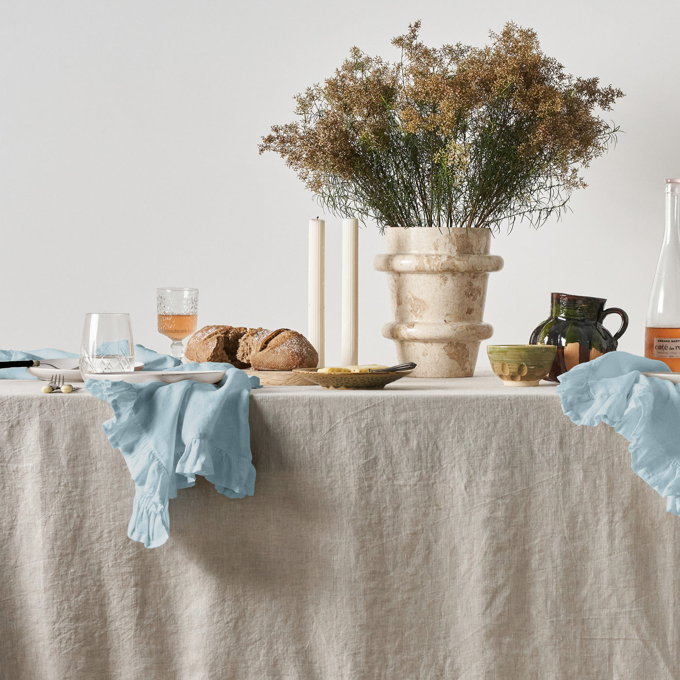 Dusty Blue Linen Napkin Set with Ruffles-2