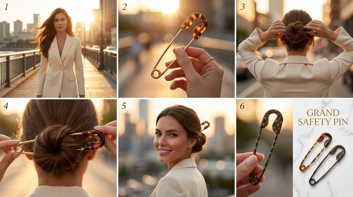 Printed Safety Pin Style Hair Clip – Set of 5