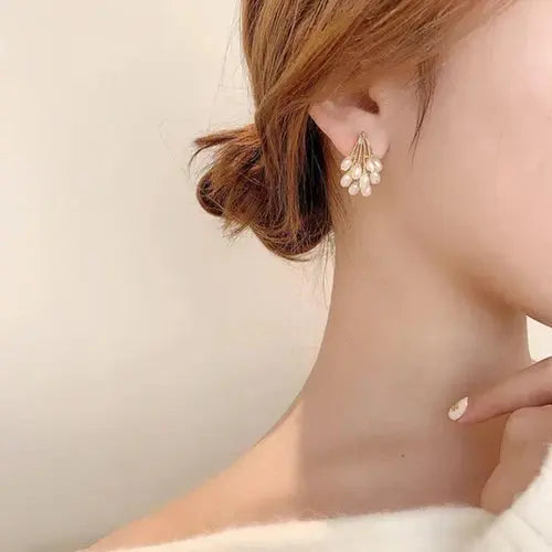 Elegant Gold & Pearl Cluster Earrings SORI STYLE