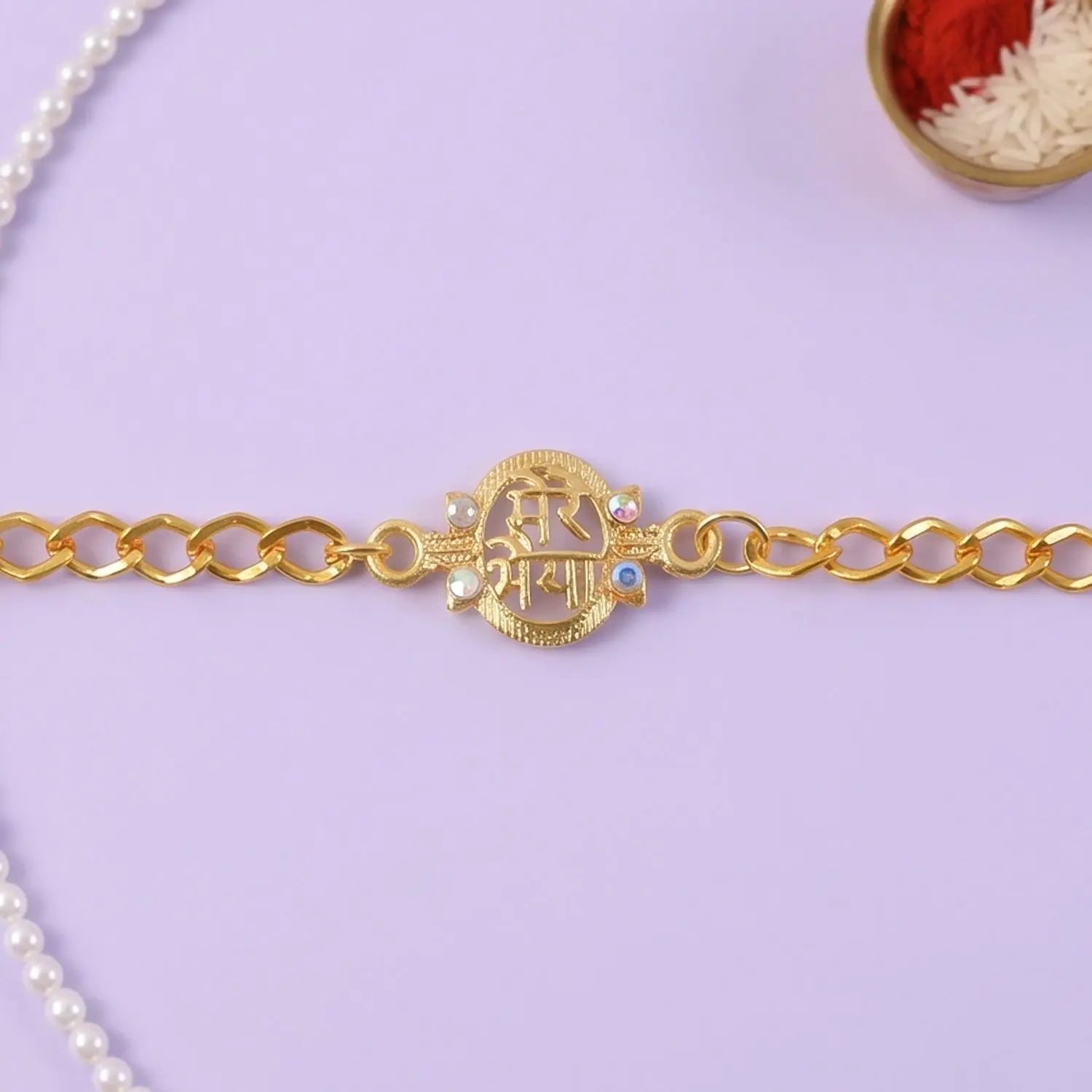 Mere Bhaiya Bracelet Rakhi Gold-plated Chain Rakhi With Stones For Brother (1 Pc)