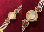 Bravo Ruby & Emerald Meenakari Pearl Strand Bracelet Watch