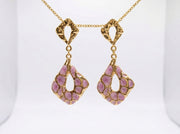 Lavender Mosaic Enamel Diamond Drop Earrings – Gold Tone