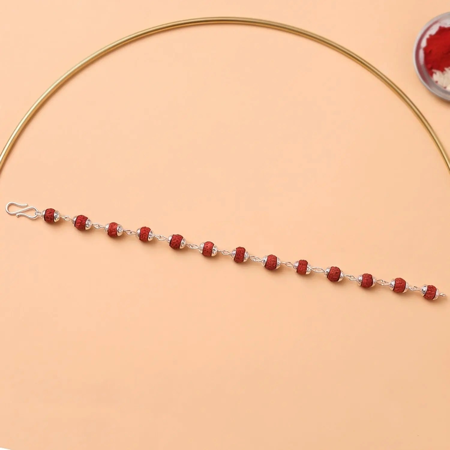 Rudraksha Bead Bracelet Rakhi Silver-plated Cap Beads Rakhi For Brother (1 Pc)