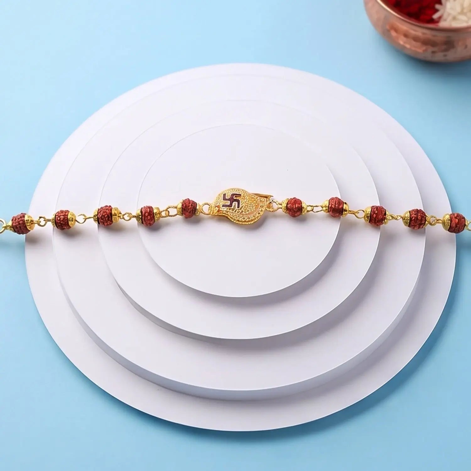 Swastik Rudraksha Bracelet Rakhi Cz Pendant Beaded Rakhi For Brother (1 Pc)