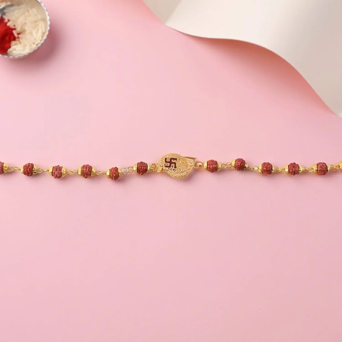Swastik Rudraksha Bracelet Rakhi Cz Pendant Beaded Rakhi For Brother (1 Pc)