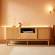 Natural Finish Entertainment Console With Sliding Door-0