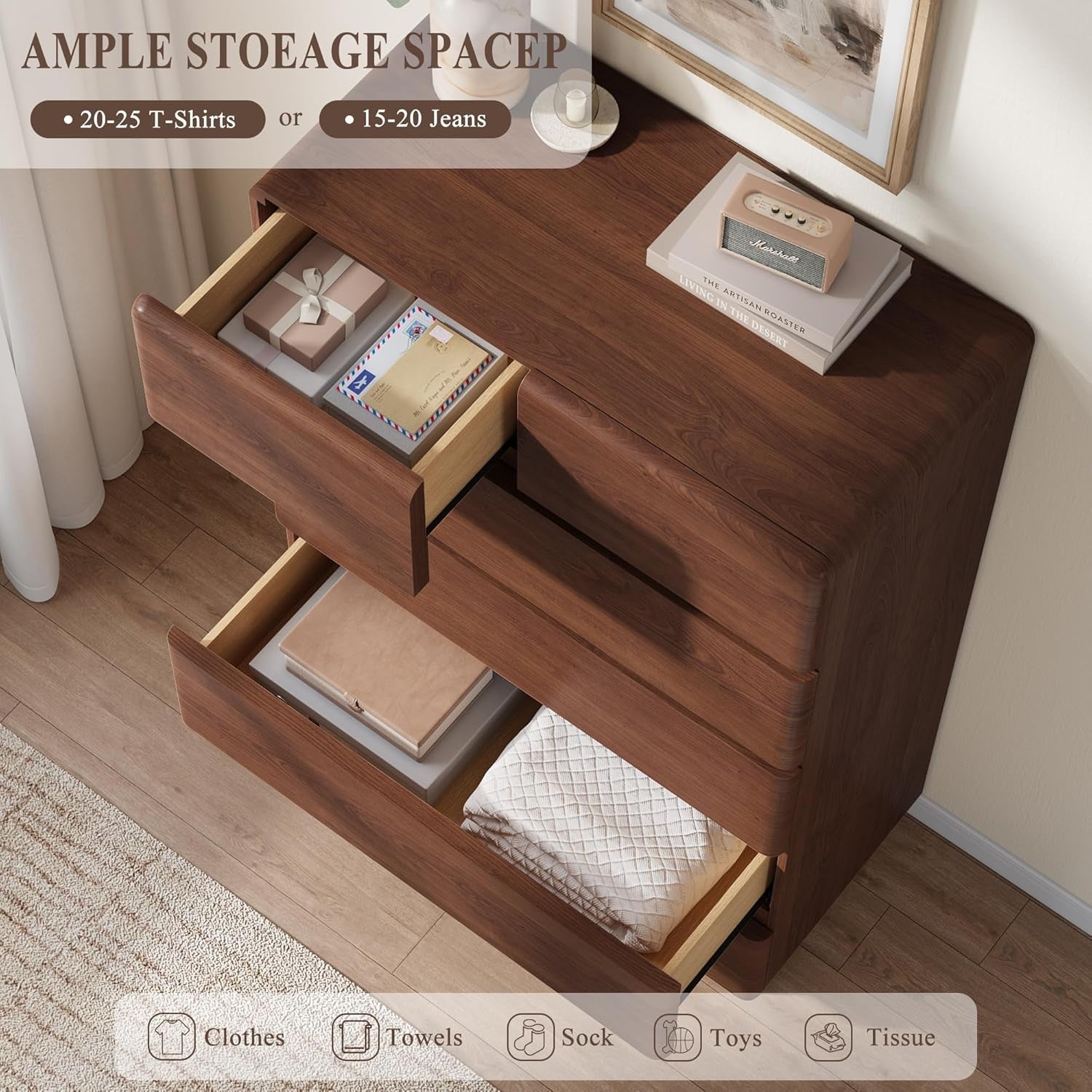 Walnut Six Drawer Dresser With Contemporary Profile-3