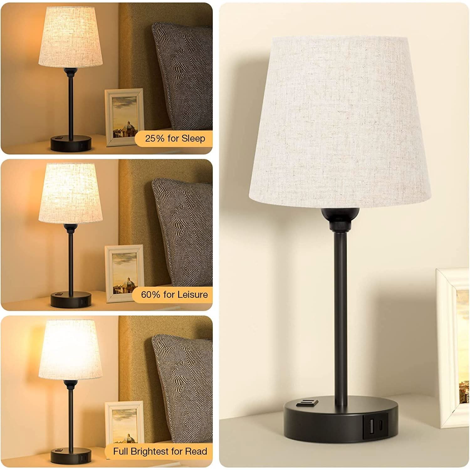 Set of 2 Mini Bedside Lamps With USB C And AC Outlets-2
