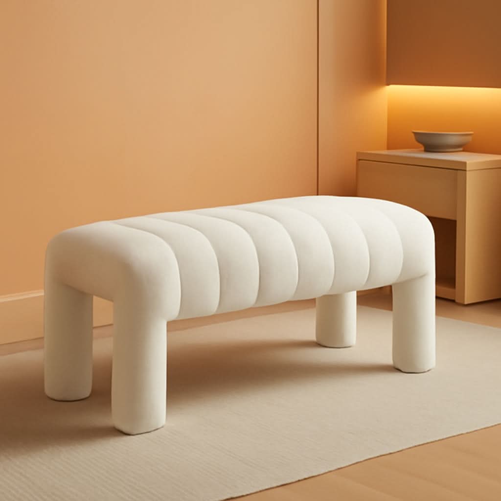 42.5 Inches Boucle Ottoman Bench Footrest Entryway-0