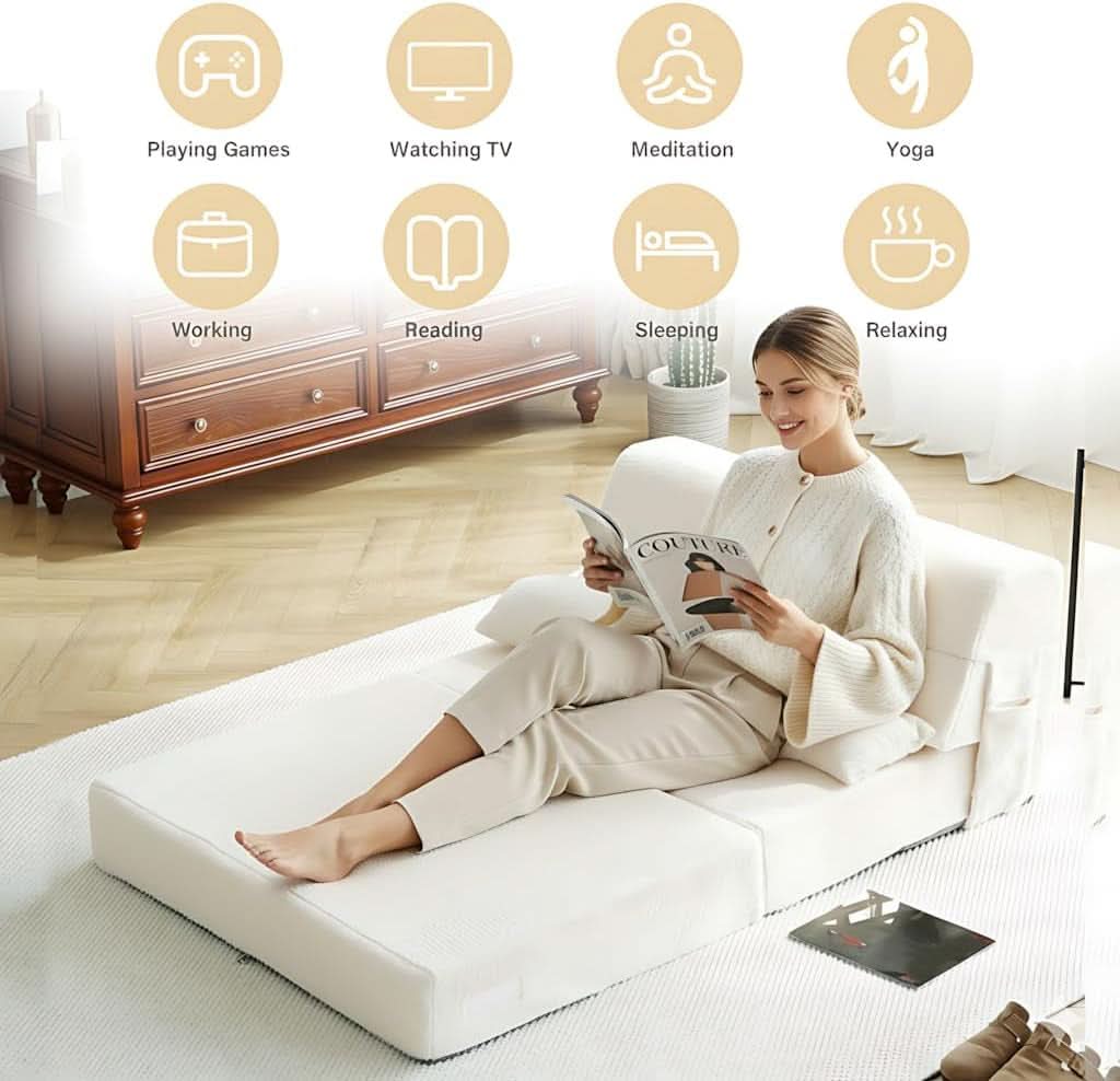 Multifunctional Sleeper Sofa Bed Single Size Beige-4