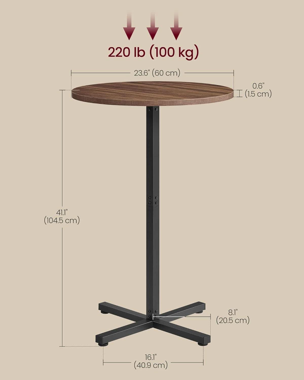 Natural Walnut Round Pub Table 41 in Industrial Frame-2
