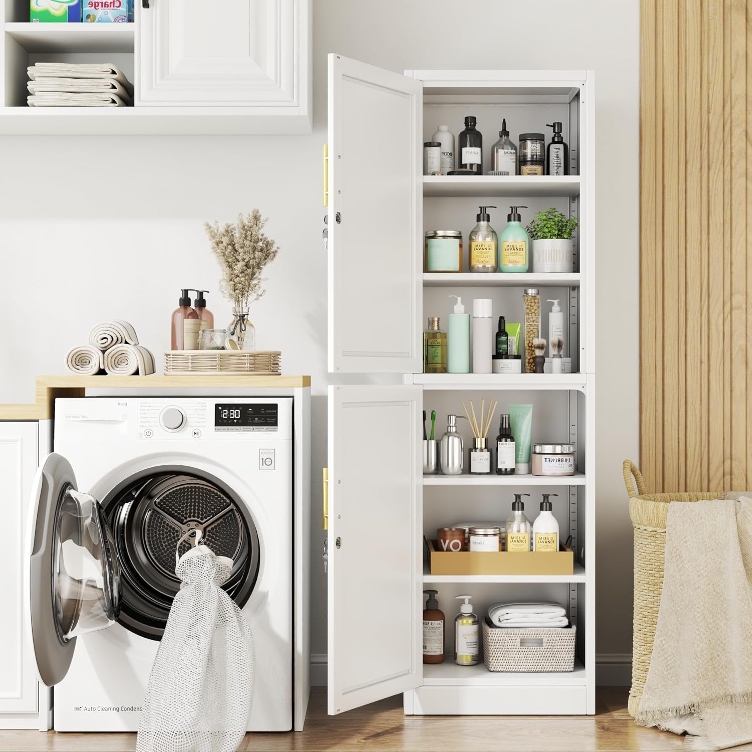 Tall White Metal Pantry Cabinet Sixty seven inch Locking-4