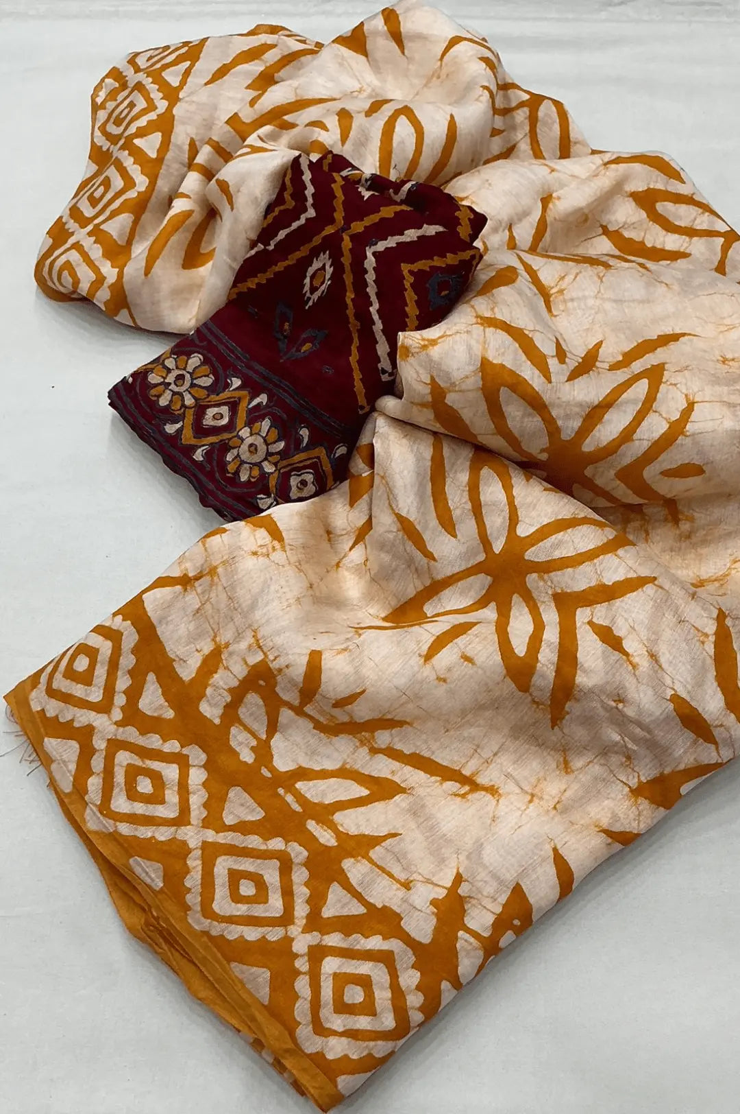 Anandi Hand Batik Chanderi Cotton Saree with Ajrakh Blouse Ganpati