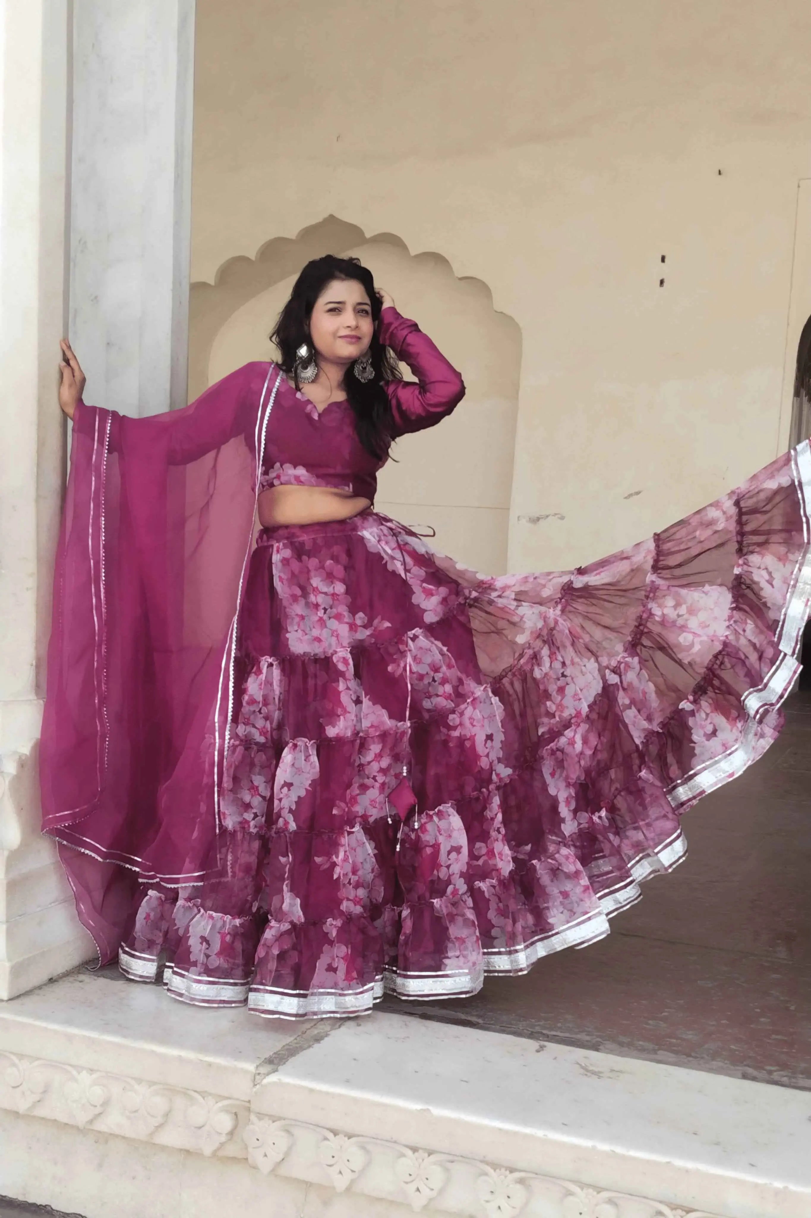 Amayra Elegance Floral Print Organza Lehenga Set Yooneck