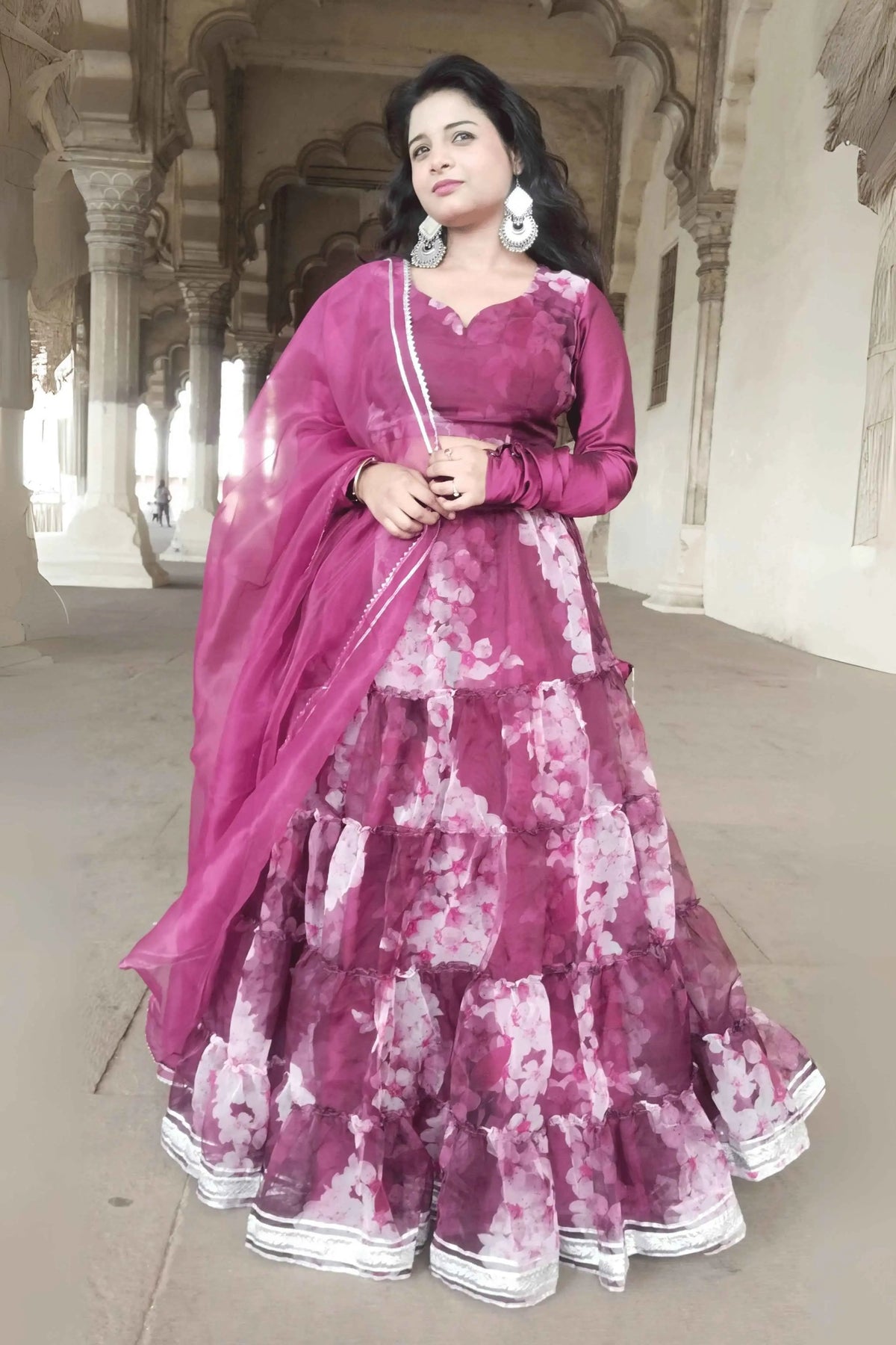 Amayra Elegance Floral Print Organza Lehenga Set Yooneck