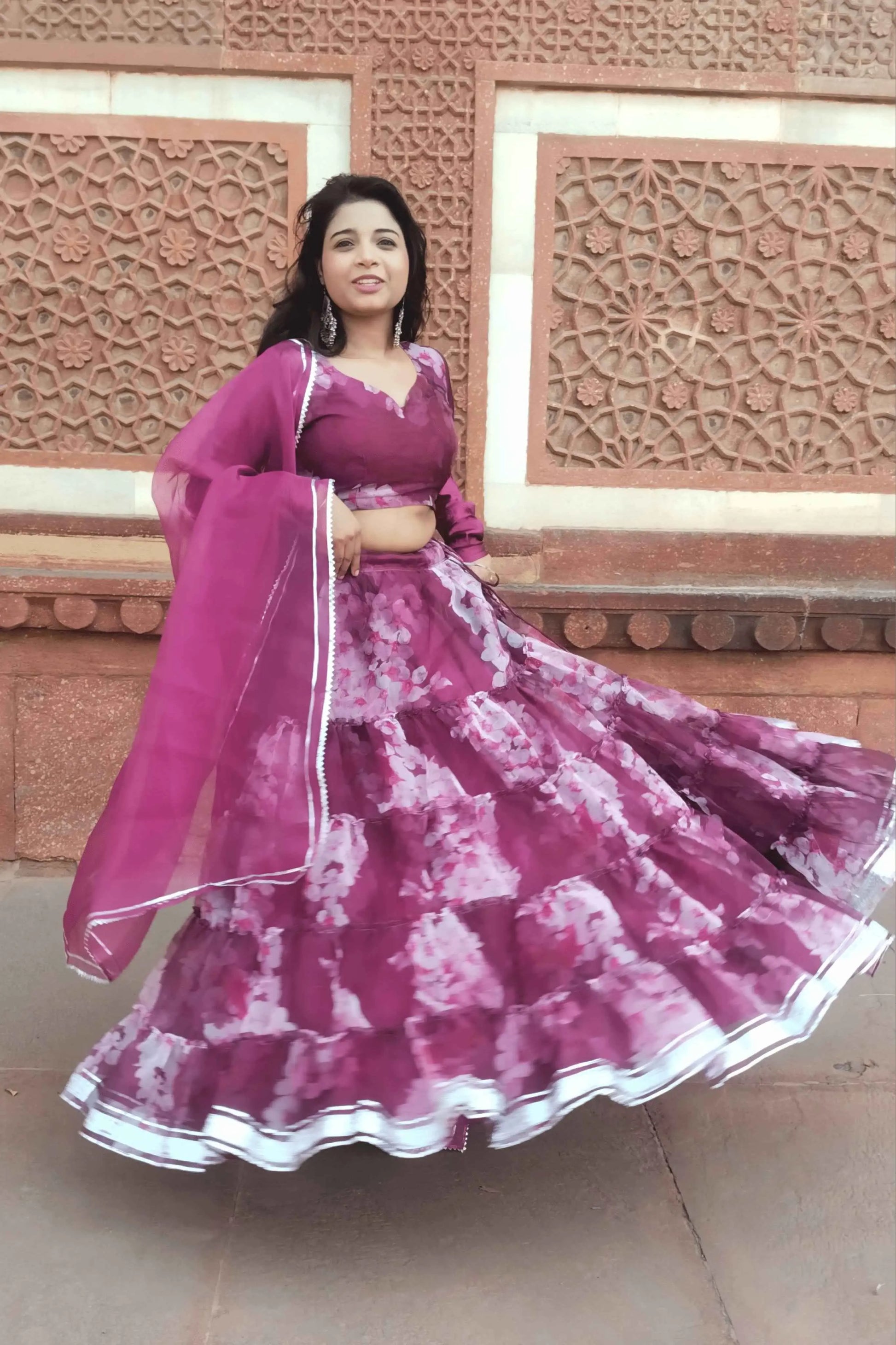Amayra Elegance Floral Print Organza Lehenga Set Yooneck