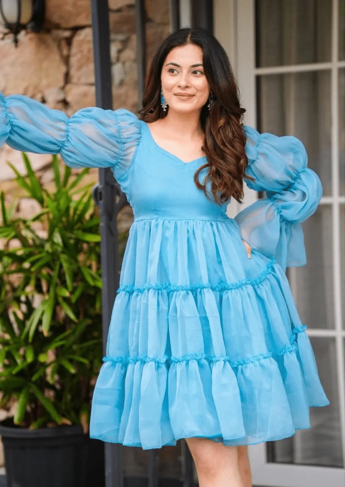 Aqua Charm Ruffled Short Dress Yooneck