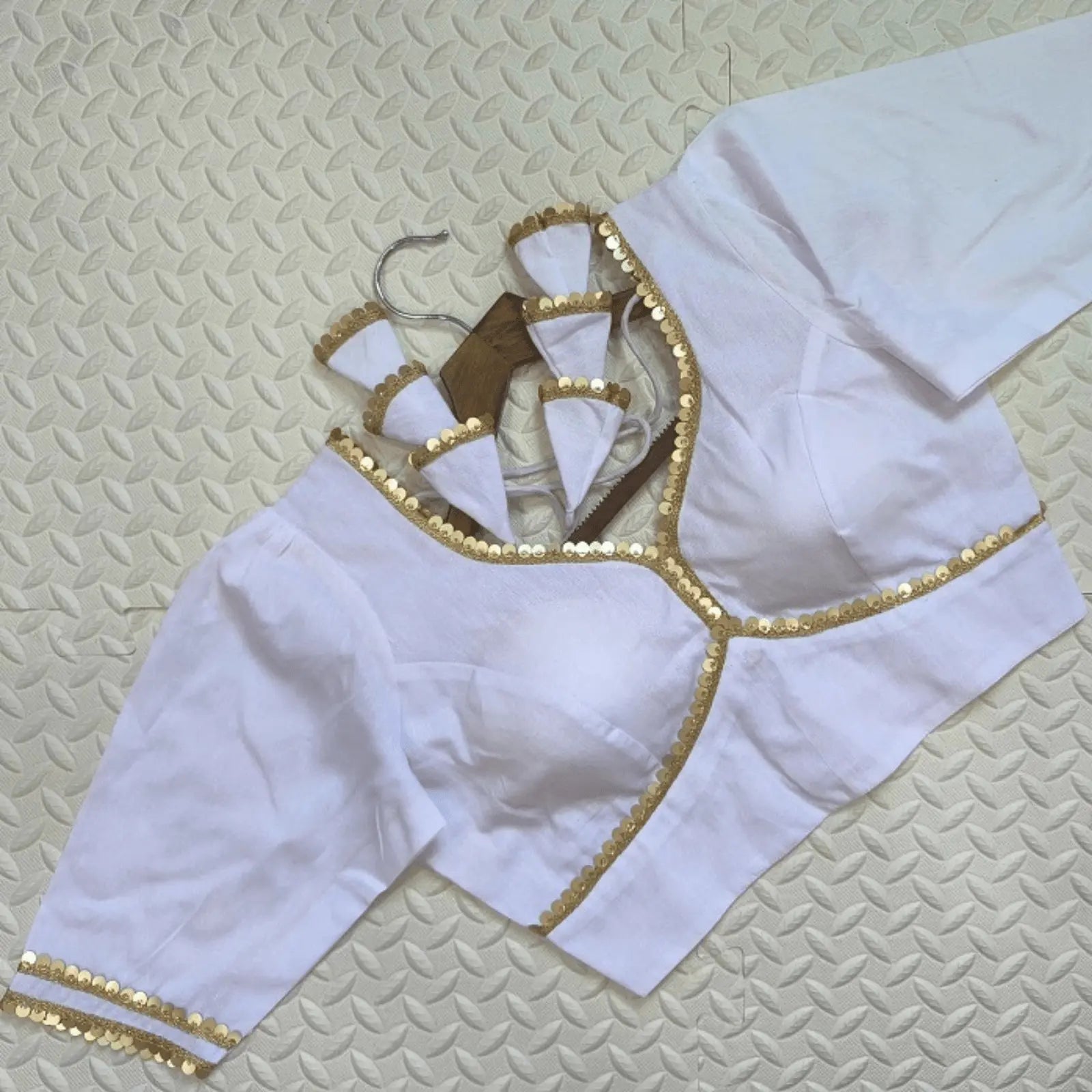 Avira White Sequin Flex Cotton Blouse Yooneck