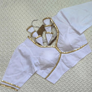 Avira White Sequin Flex Cotton Blouse Yooneck
