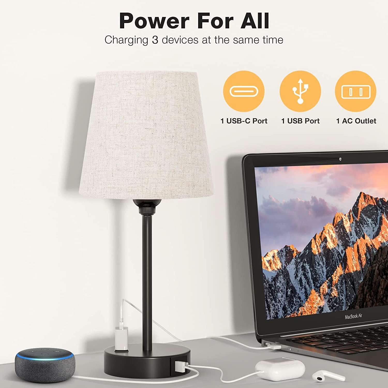 Set of 2 Mini Bedside Lamps With USB C And AC Outlets-1