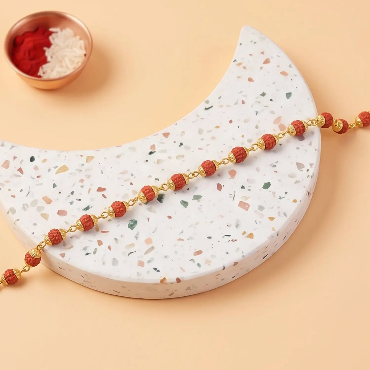Rudraksha Bead Bracelet Rakhi Gold-plated Cap Beads Rakhi For Brother (1 Pc)