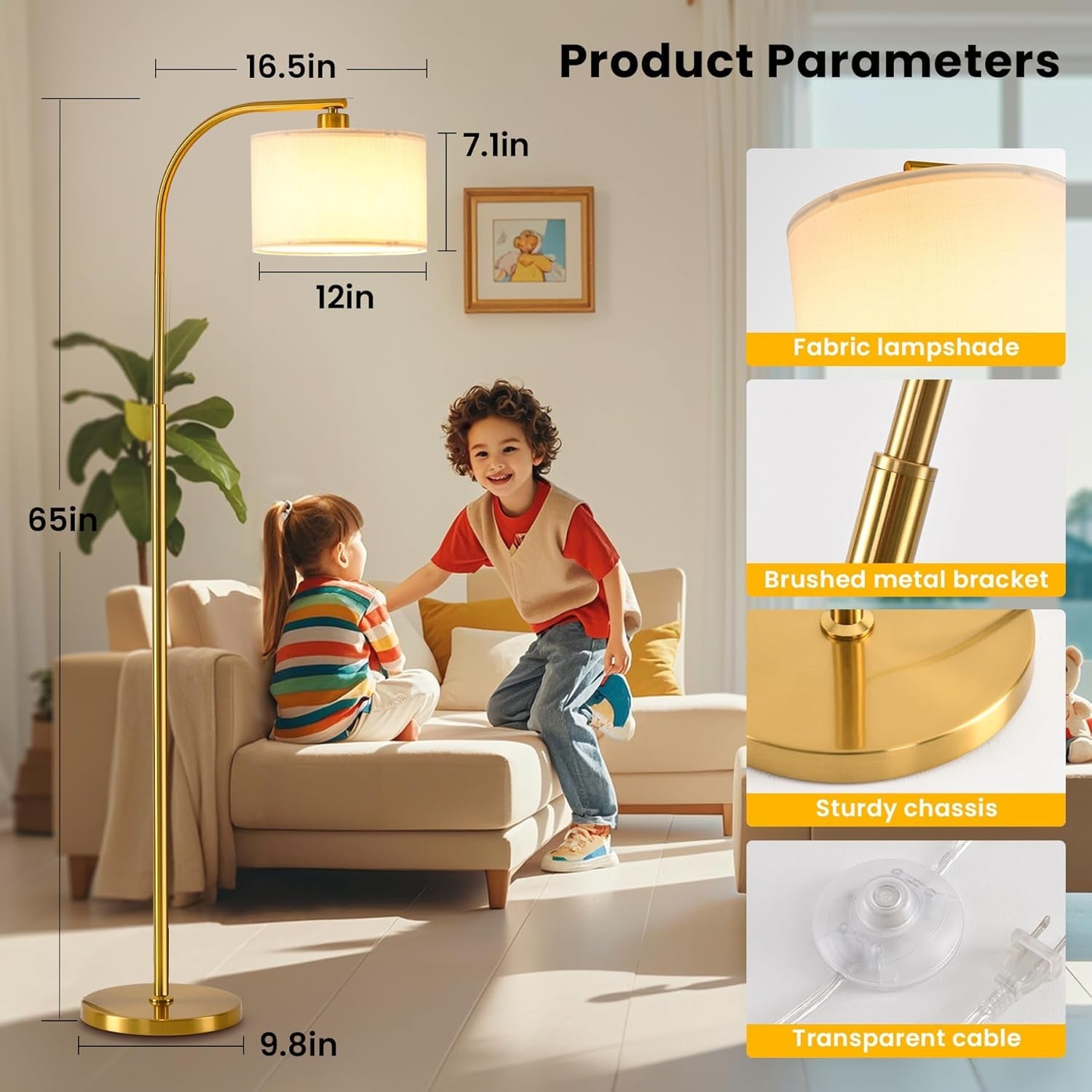 Tall Floor Lamp 65 Inch Brushed Gold Contemporary Finish-4