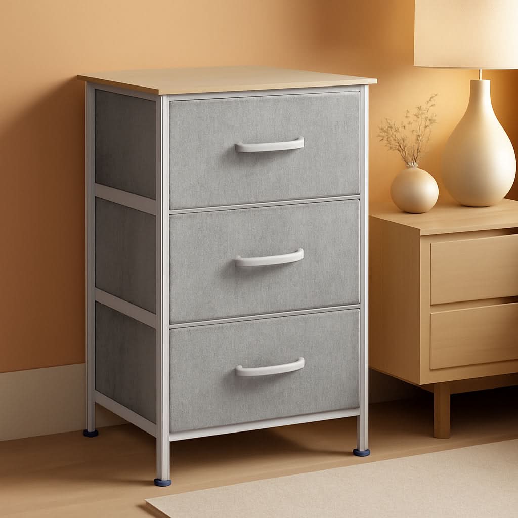 Light Grey Nightstand With 3 Drawers For Bedroom Hallway-0