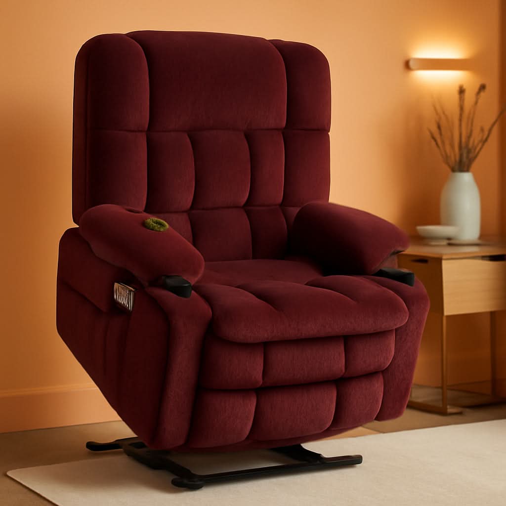 Large Burgundy Dual Motor Lift Recliner Chair With Massage And Heat-0