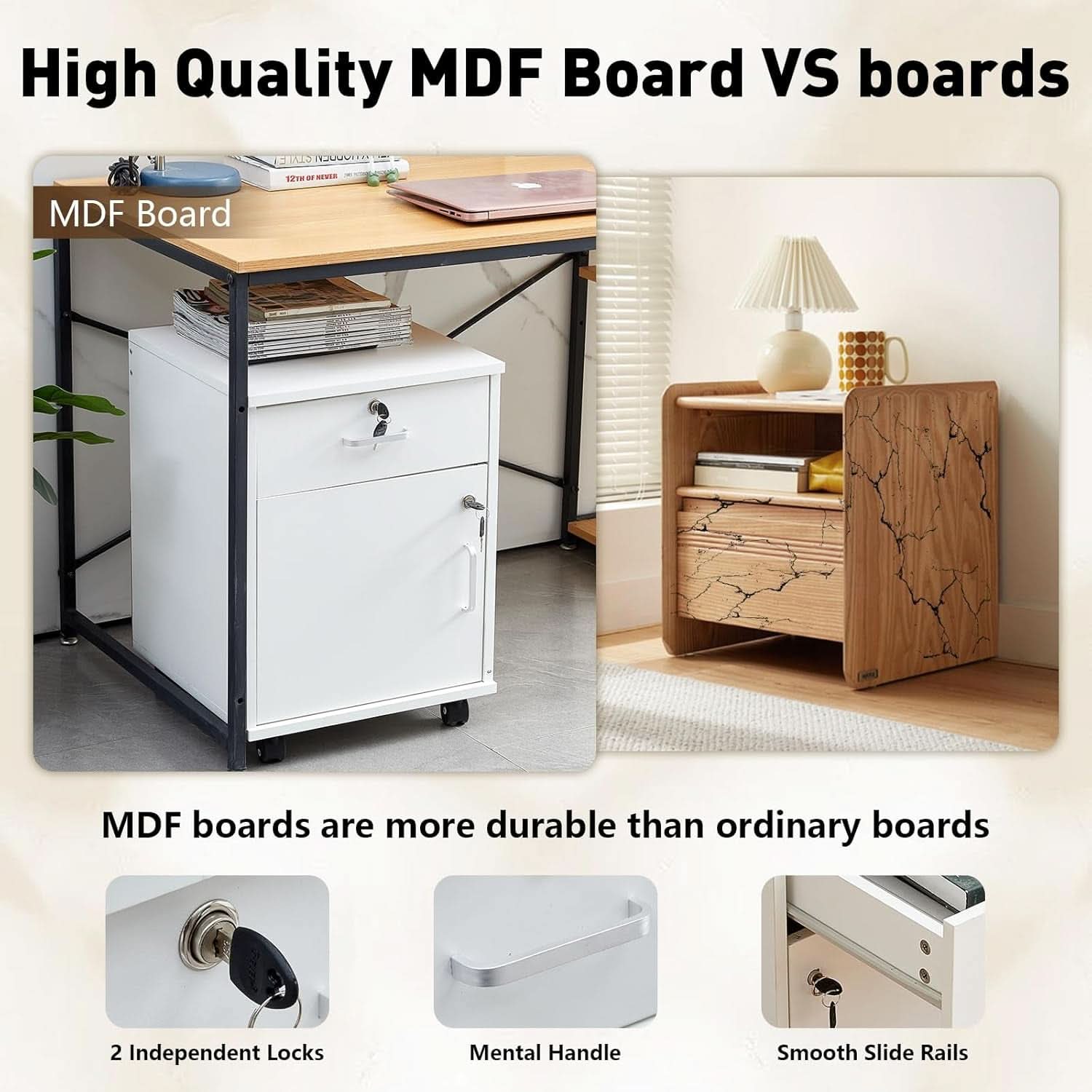 White Mobile File Cabinet With Lockable Drawer And Door-3
