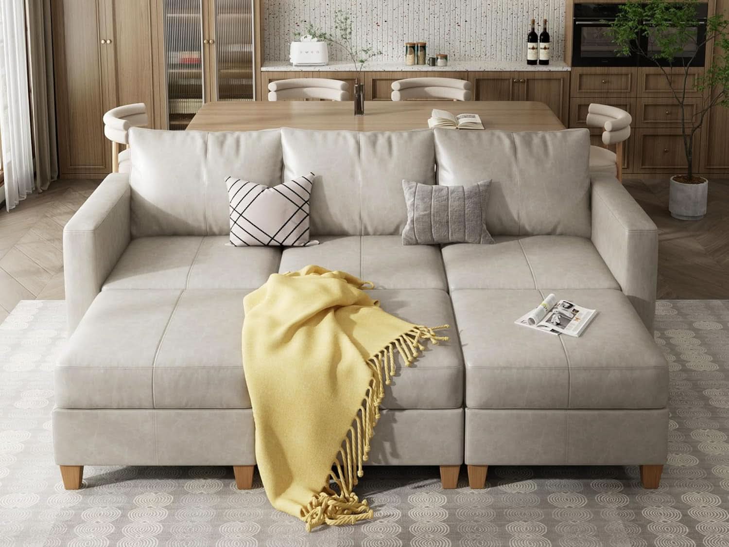 Faux Leather Modular Sectional Sleeper Sofa Storage-3