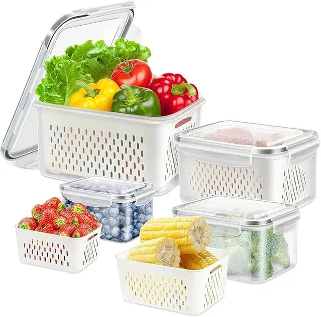 Refrigerator Storage Containers Boxes with Airtight Lid/Kitchen Fridge Organizers for Fruits & Vegetables Pack of 4 31154