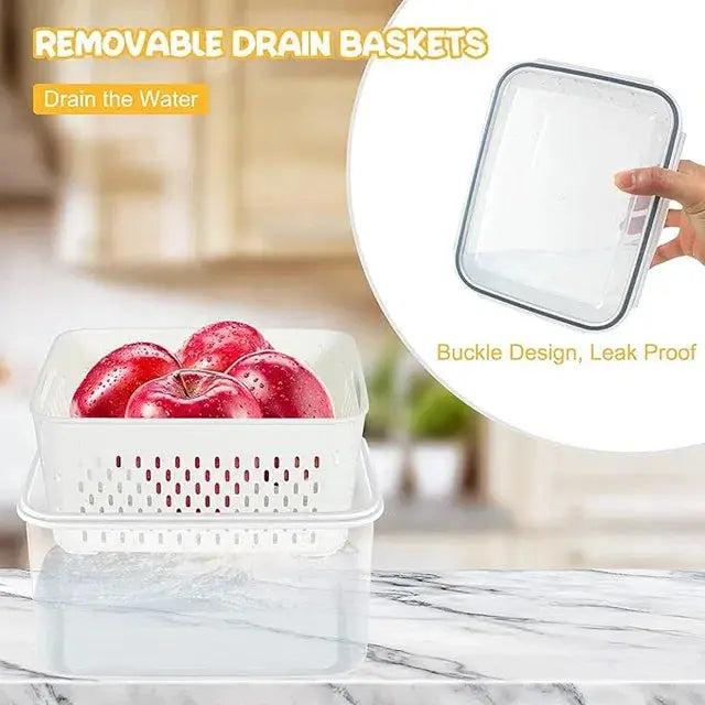 Refrigerator Storage Containers Boxes with Airtight Lid/Kitchen Fridge Organizers for Fruits & Vegetables Pack of 4 31154