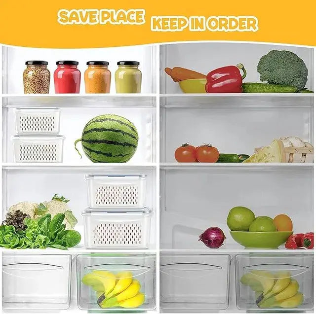 Refrigerator Storage Containers Boxes with Airtight Lid/Kitchen Fridge Organizers for Fruits & Vegetables Pack of 4 31154