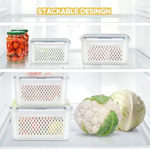 Refrigerator Storage Containers Boxes with Airtight Lid/Kitchen Fridge Organizers for Fruits & Vegetables Pack of 4 31154