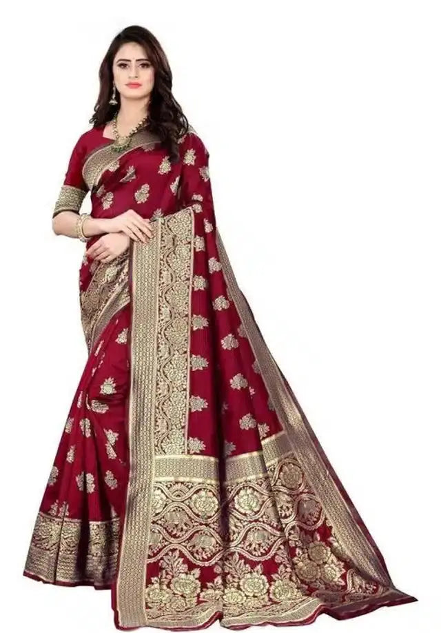Jacquard Foil Printed Saree for Women (Black, 6.3 m) 6706