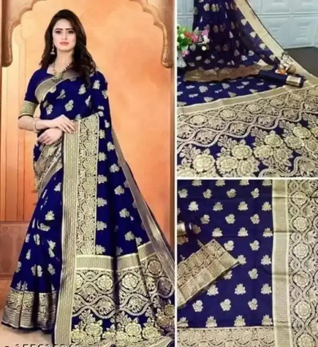 Jacquard Foil Printed Saree for Women (Black, 6.3 m) 6706