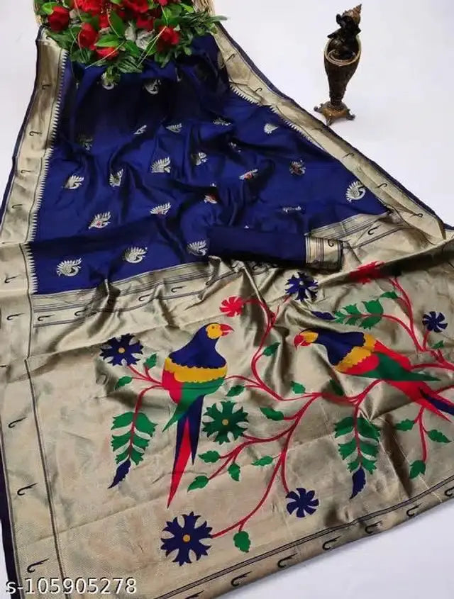 Banarasi Silk Saree With Blouse For Women (Green, 6.3M) 6706