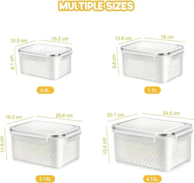 Refrigerator Storage Containers Boxes with Airtight Lid/Kitchen Fridge Organizers for Fruits & Vegetables Pack of 4 31154