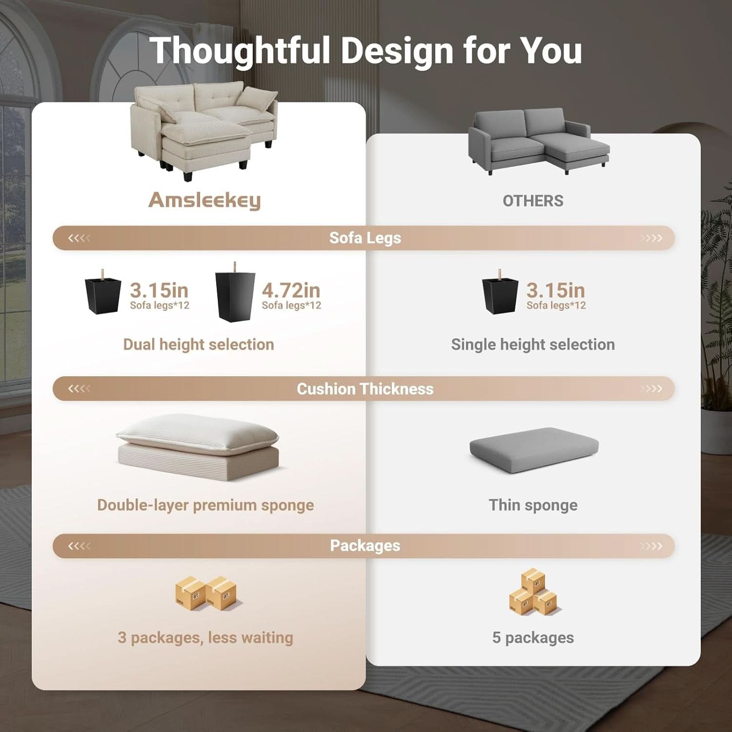 Comfy Modular Sectional Sofa With Movable Ottomans-2