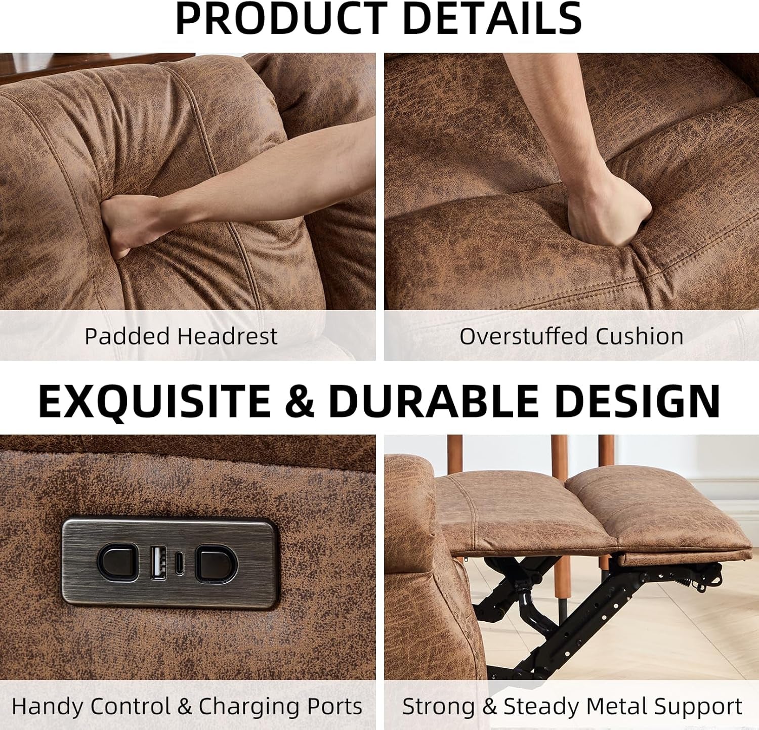 Nut Brown Premium Faux Leather Power Reclining Loveseat-2