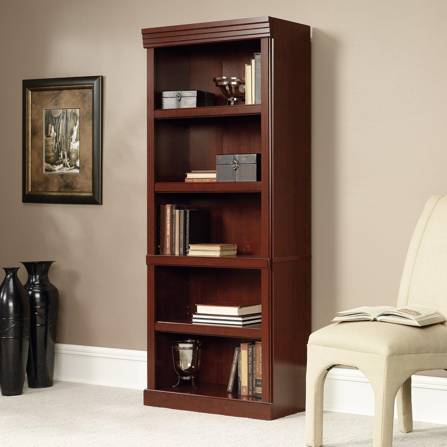 Rich Cherry Finish Heritage Hill Library Bookcase With Adjustable Shelves-1