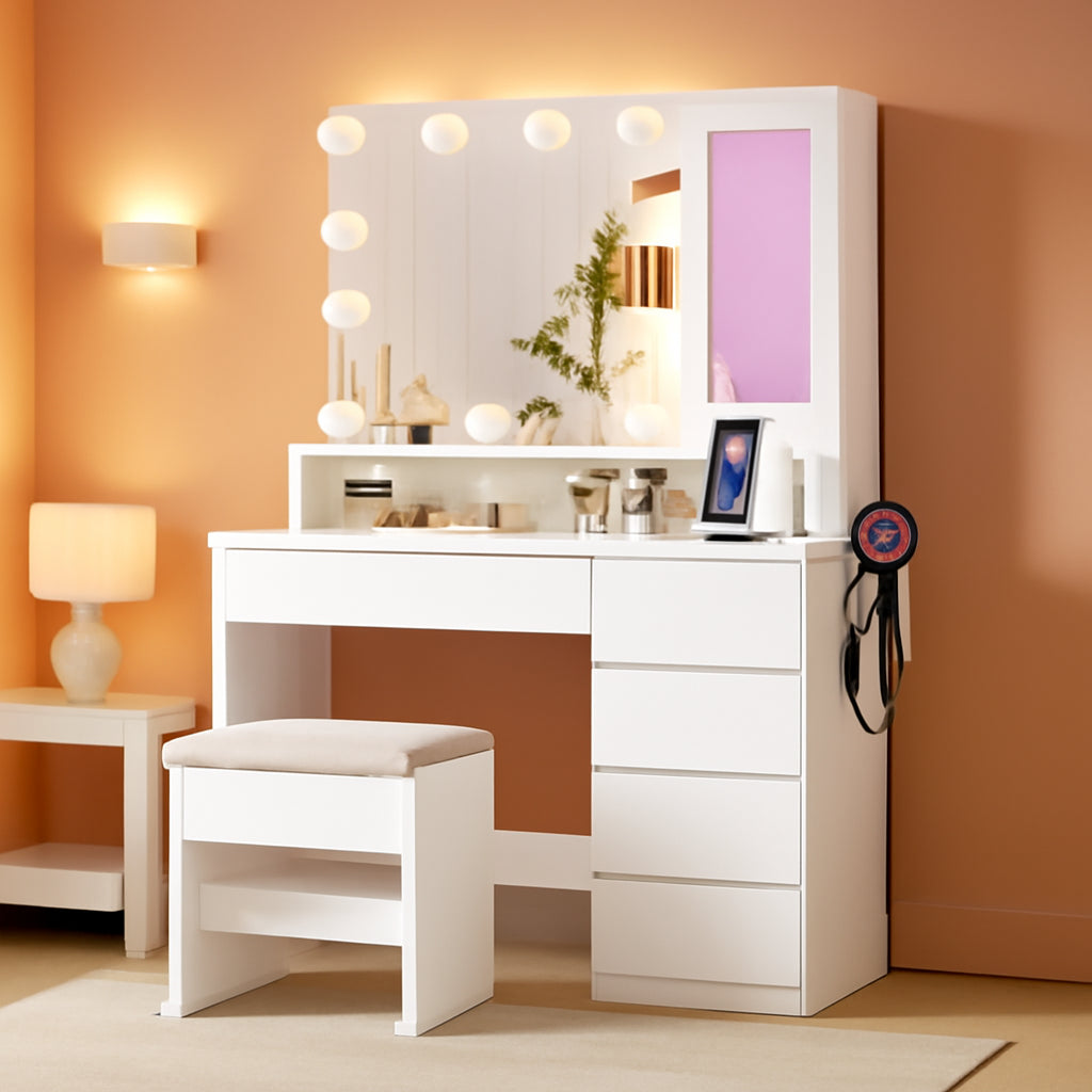 35.43-Inch White LED Vanity Desk Illuminated Mirror-0
