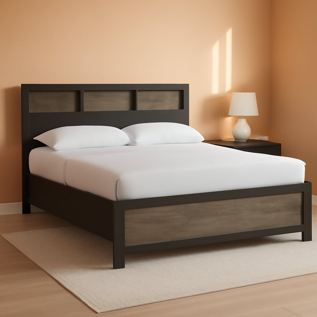King Bed Frame With Bookcase Headboard Warm Gray Matte Black-0