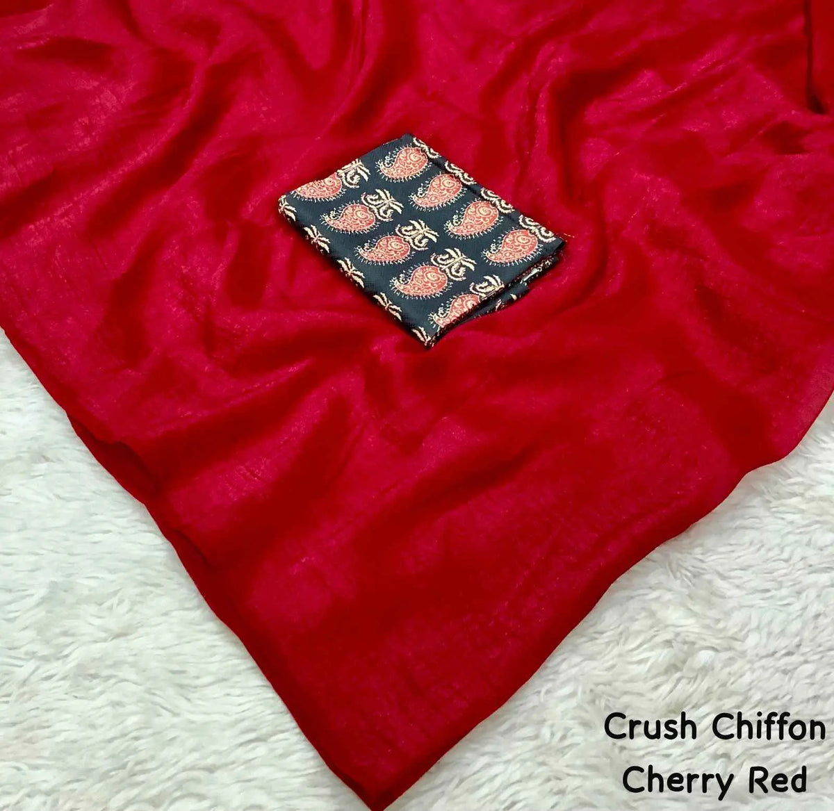 Devyani Soft Crush Chiffon Saree with Printed Blouse Ganpati
