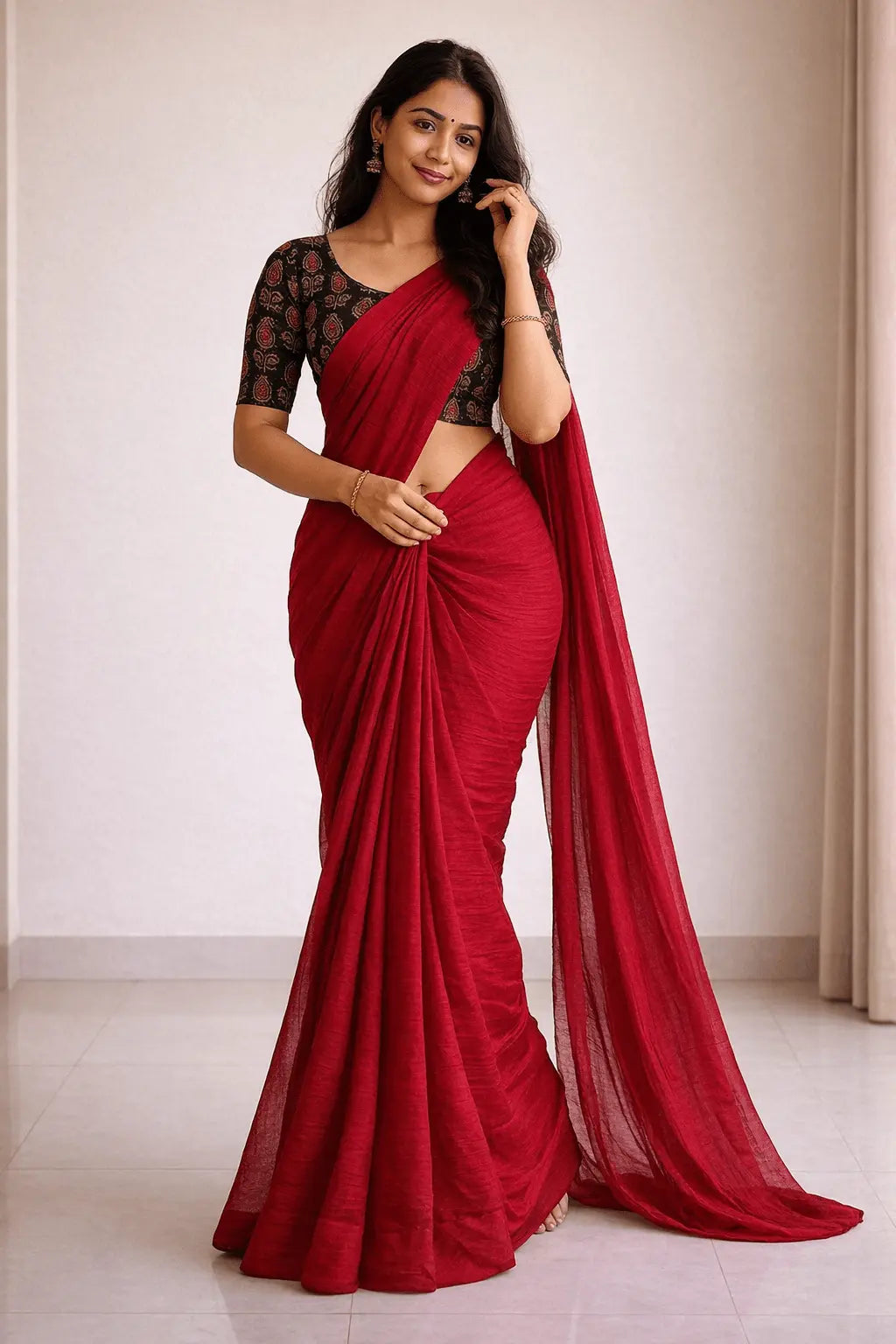Devyani Soft Crush Chiffon Saree with Printed Blouse Ganpati
