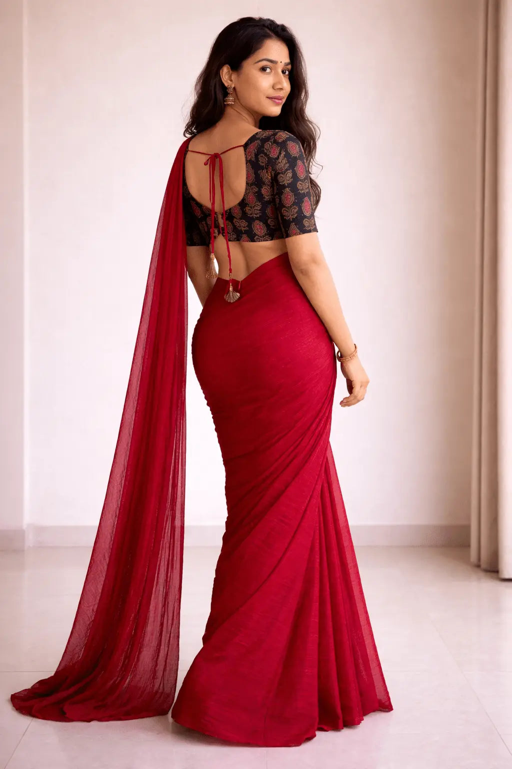 Devyani Soft Crush Chiffon Saree with Printed Blouse Ganpati