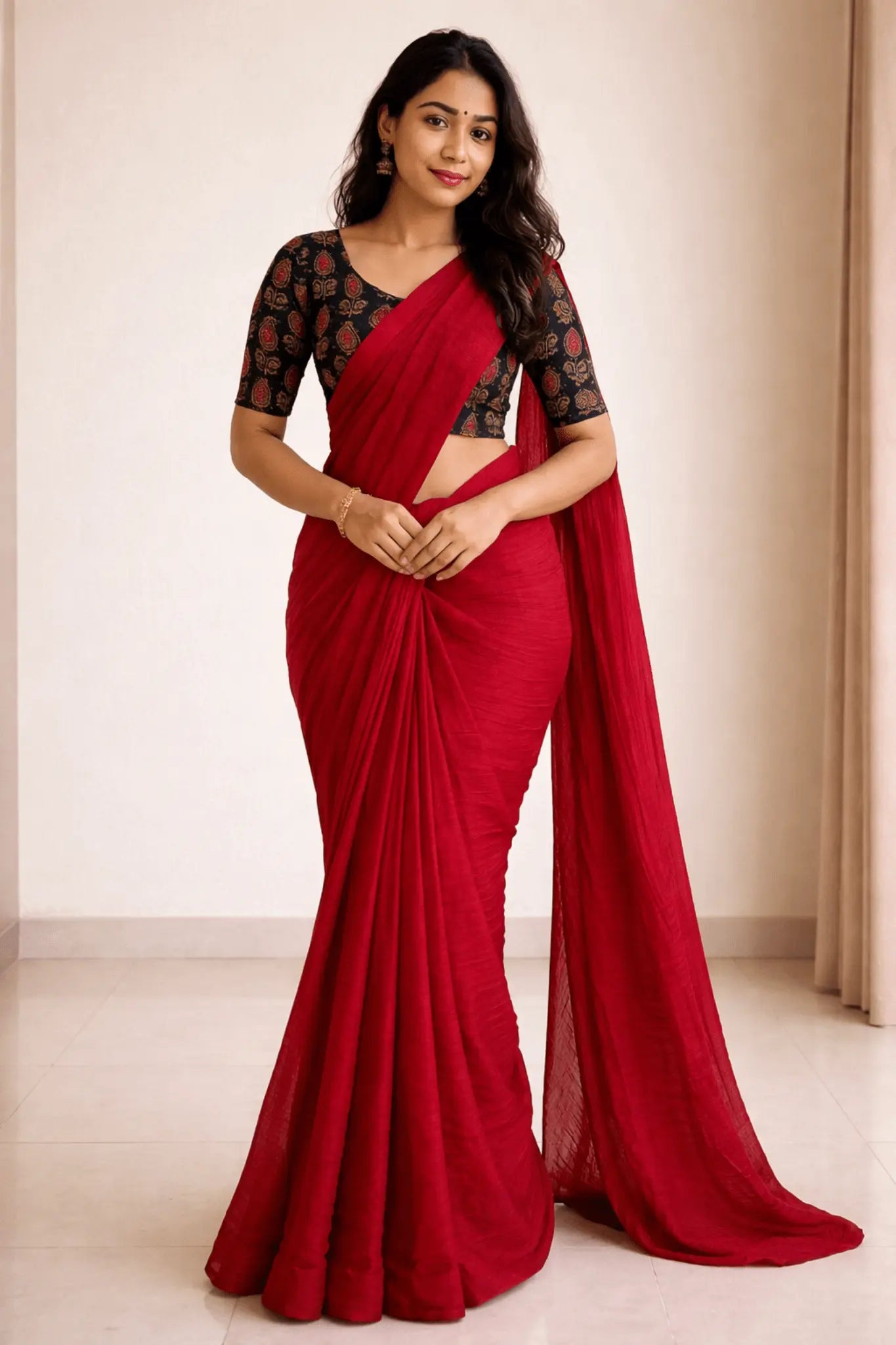Devyani Soft Crush Chiffon Saree with Printed Blouse Ganpati