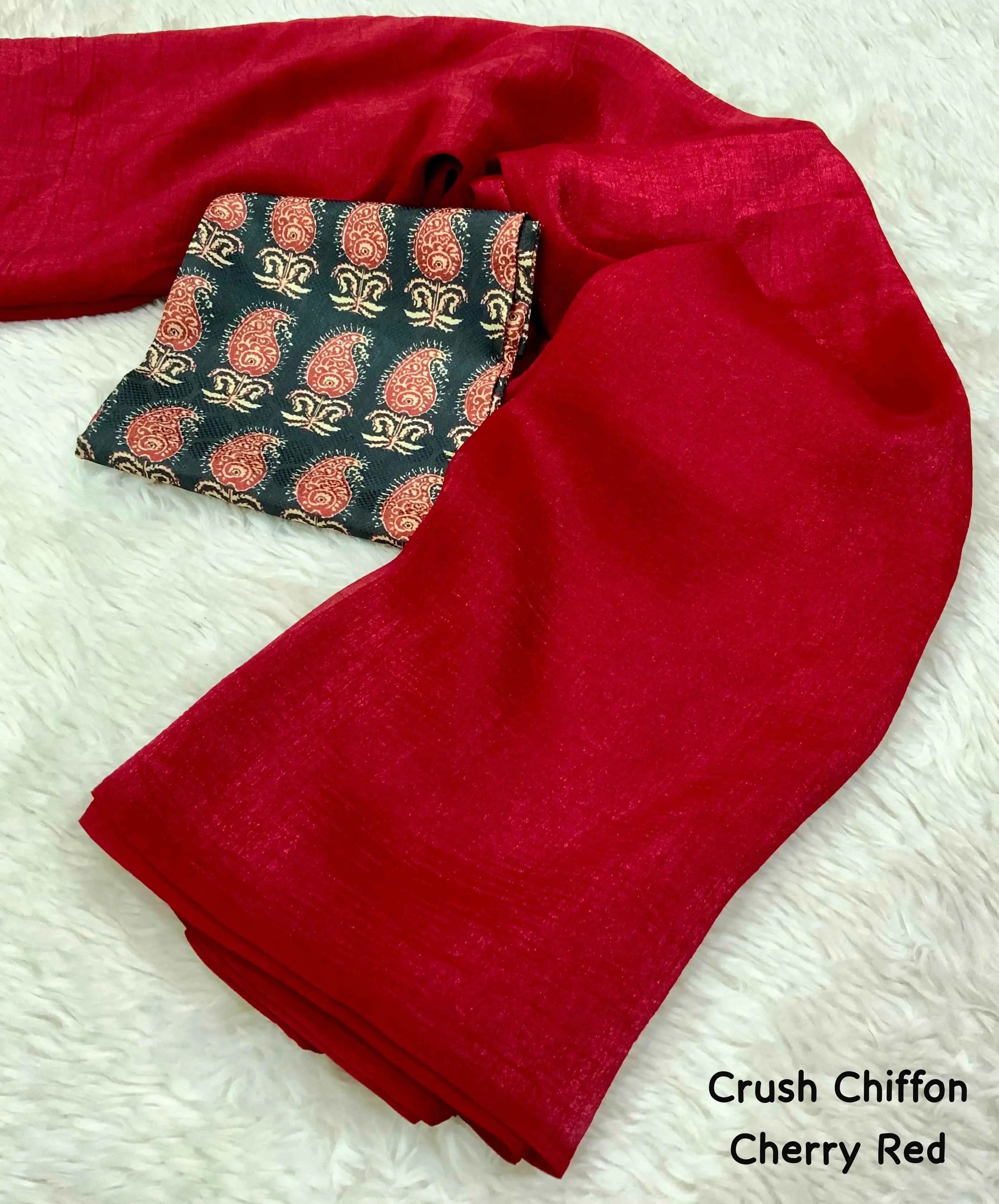 Devyani Soft Crush Chiffon Saree with Printed Blouse Ganpati