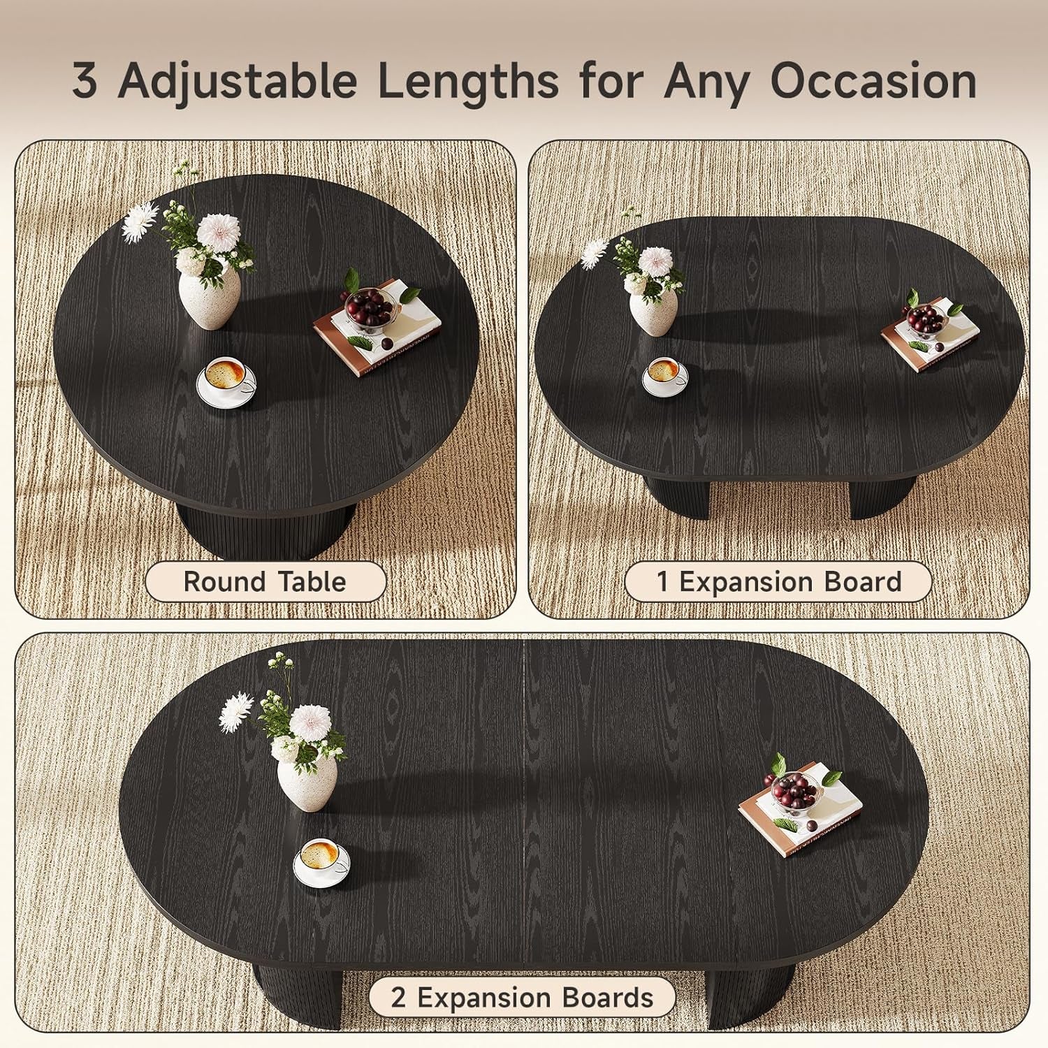 Extendable Oval Dining Table 41to78 Inches Charcoal Black-2