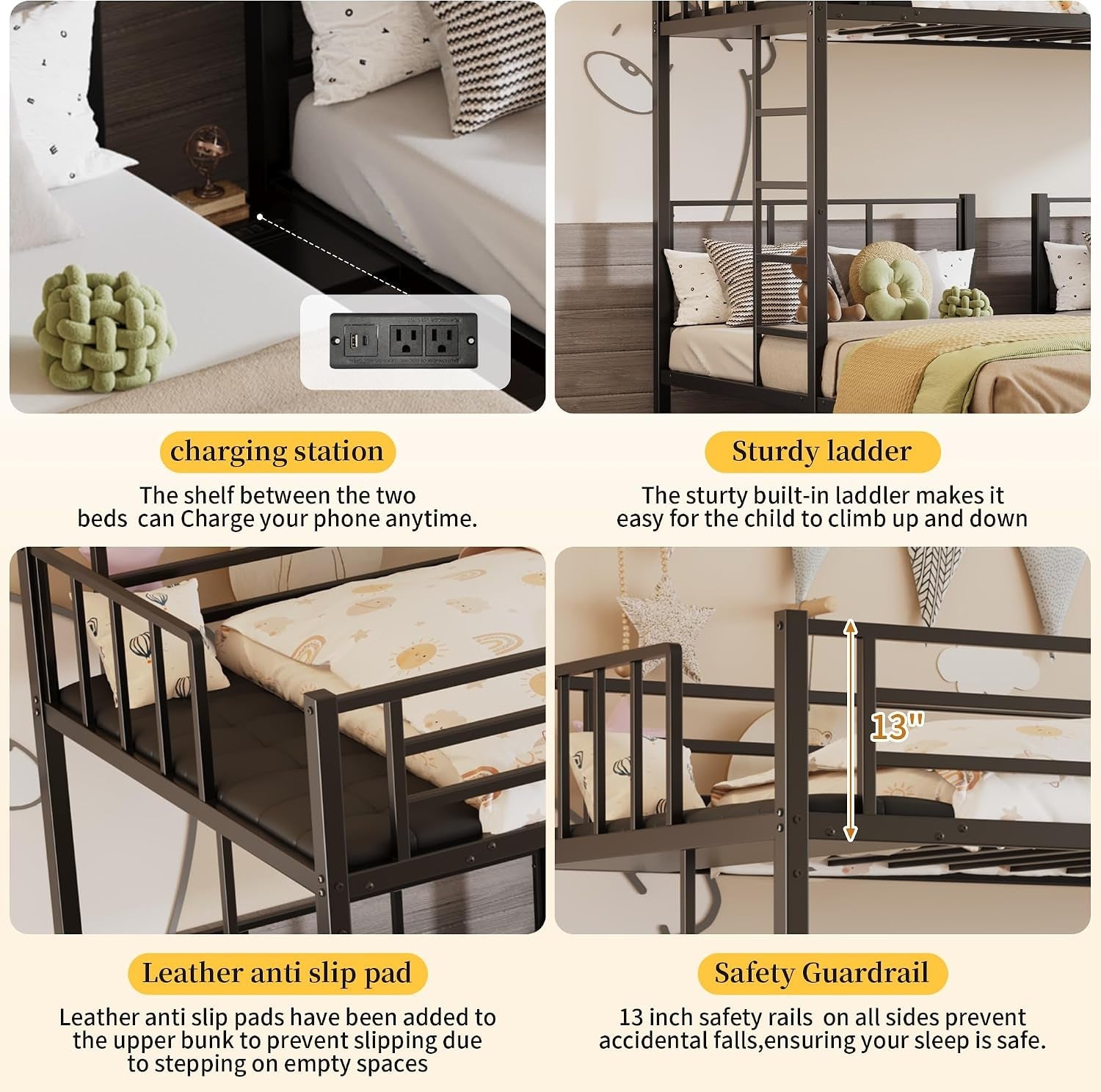 Obsidian Black Triple Bunk Bed With Charging Station-3